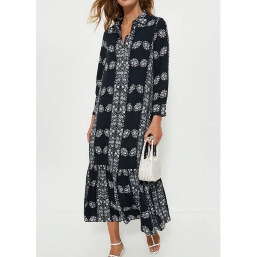 Tuckernuck Hyacinth House XL Navy Floral Miller Maxi Shirt Dress Flowy Luxury